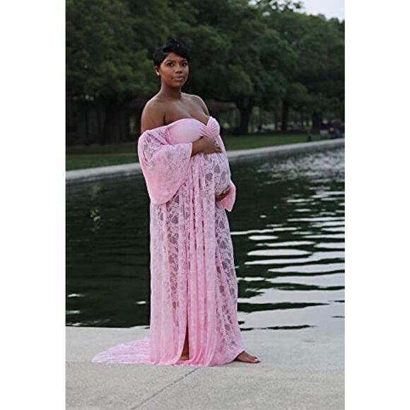 NEW Off Shoulder Lace Maternity Dress Maxi Maternity Photo Shoot XS - Picture 2 of 4